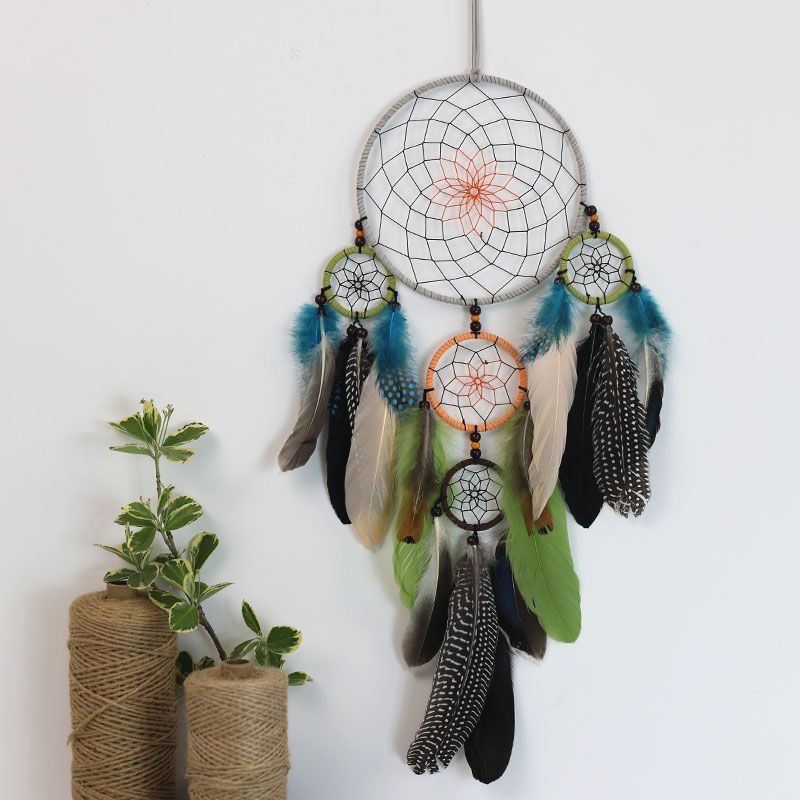 Home Textiles Usa - Vintage multi-cirkel draaihoes met veren, wanddecoratie,