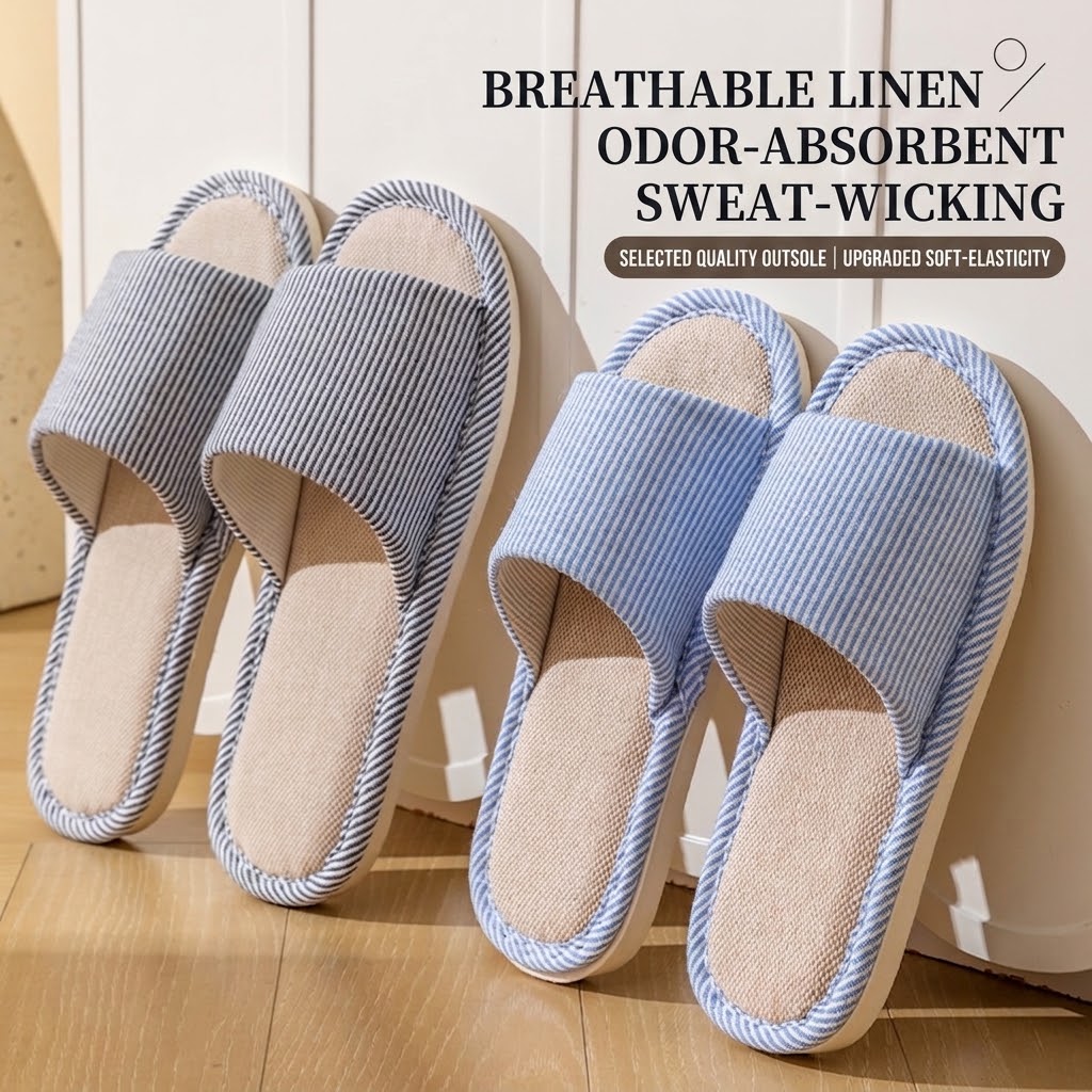 Ademende linnen pantoffels voo - Home Textile recensie en prijs
