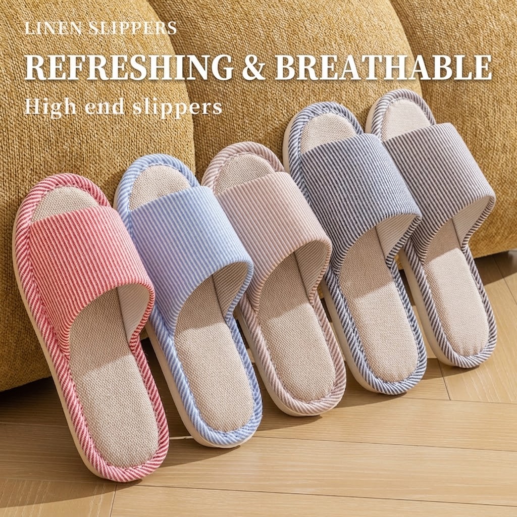 Ademende linnen pantoffels voo - Home Textile recensie en prijs